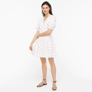 J. Crew Puff-Sleeve Cotton Poplin Wrap Dress White Rose Dot Tiered Size Medium